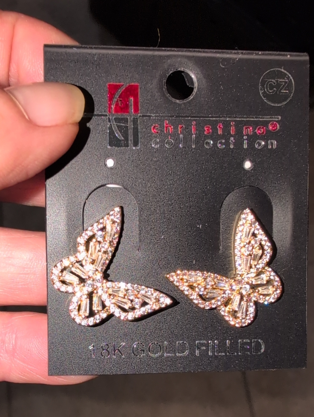 Christina Collection 18K Gold-Filled Butterfly Stud Earrings - Rose Gold Crystal